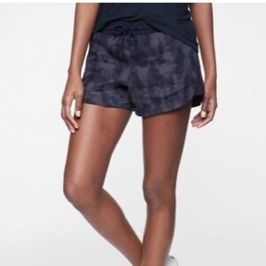 Athleta Beachside Bali Linen Shorts Womens 4 Blue Pull on Drawstring